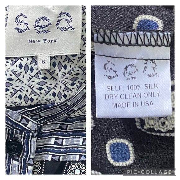 Sea New York 100% Silk Boho Geometric Navy Cream Sleeveless Romper Button Front - Picture 7 of 11